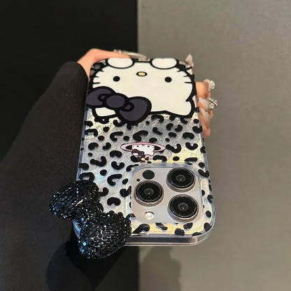 Hello Kitty Leopard Print Diamond Bow Phone Case For iPhone 16 15 14 13 12 11 Pro Max XR XS MAX 7 8 Plus MINI Y2K Luxury Cover