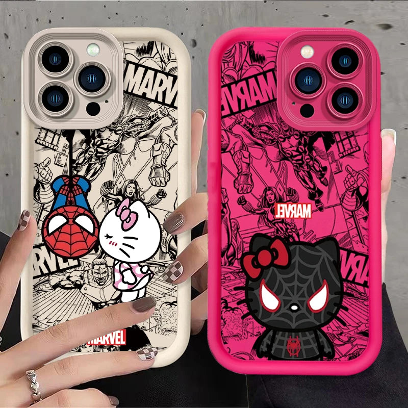 Marvel Spider Man Cat Liquid Silicone Phone Case For iPhone 15 Pro Max 14 13 12 11 X XS XR 7 8 Plus SE 2020 Soft Protect Cover