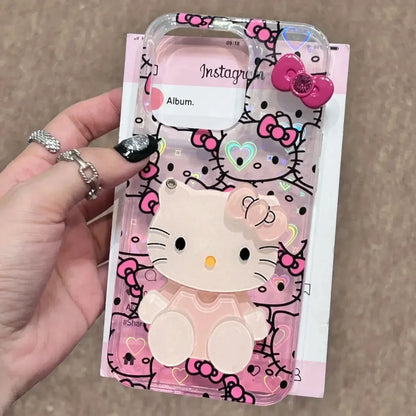 Sanrio Hello Kitty Bow Full Screen KT Gradient Phone Case For iPhone 16 15 14 13 12 11 Pro Max XR XS Max 78 Plus MiNi Y2K Cover