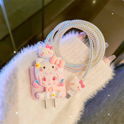 Hello Kitty Kuromi Charger Data Cable Case Protector And Winding Kit For 18W 20W Fast Charger Adapter Phone Charger Case