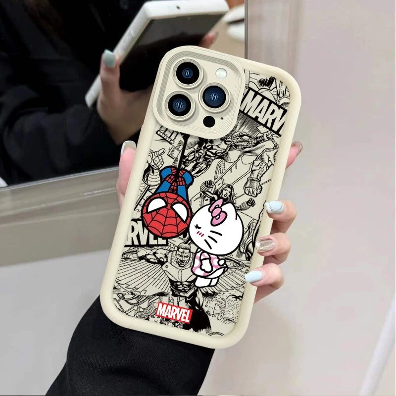 Marvel Spider Man Cat Liquid Silicone Phone Case For iPhone 15 Pro Max 14 13 12 11 X XS XR 7 8 Plus SE 2020 Soft Protect Cover