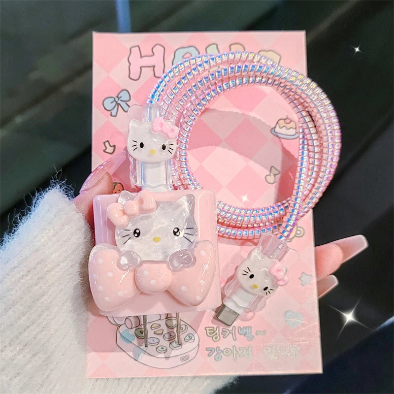 Hello Kitty Kuromi Charger Data Cable Case Protector And Winding Kit For 18W 20W Fast Charger Adapter Phone Charger Case