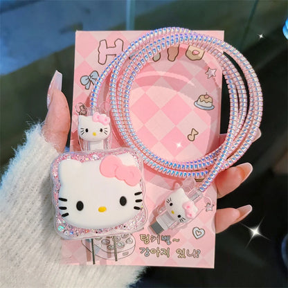 Hello Kitty Kuromi Charger Data Cable Case Protector And Winding Kit For 18W 20W Fast Charger Adapter Phone Charger Case