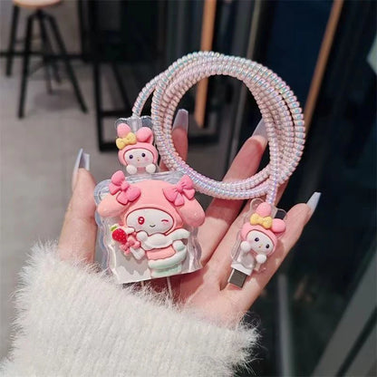 Hello Kitty Kuromi Charger Data Cable Case Protector And Winding Kit For 18W 20W Fast Charger Adapter Phone Charger Case