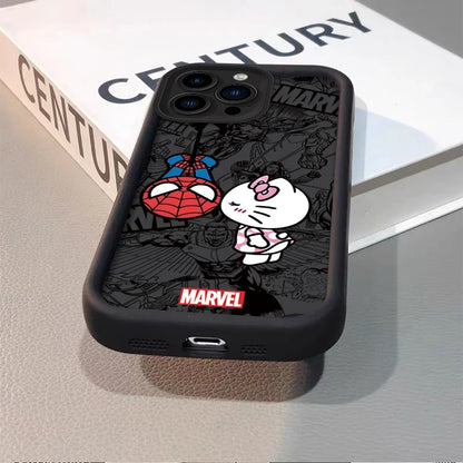 Marvel Spider Man Cat Liquid Silicone Phone Case For iPhone 15 Pro Max 14 13 12 11 X XS XR 7 8 Plus SE 2020 Soft Protect Cover