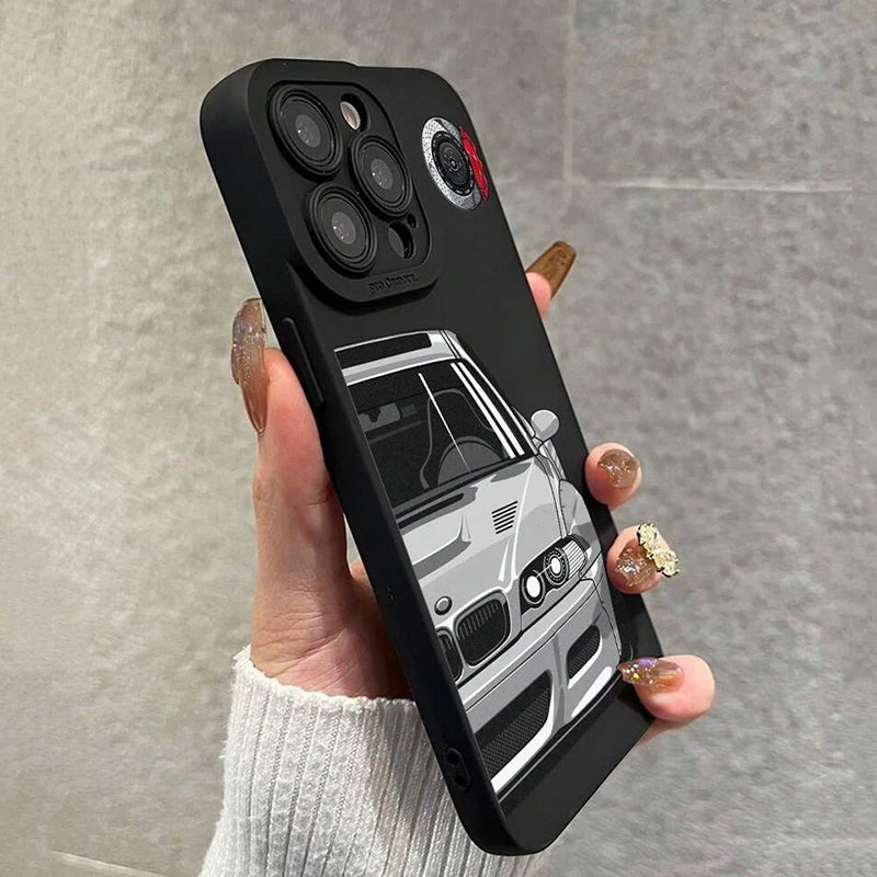 Phone Case For iPhone 14 13 15 16 Pro Max 11 12 Mini 8 7 Plus X XR XS SE 2022 Stylish Car Pattern Shockproof Soft Back Cover