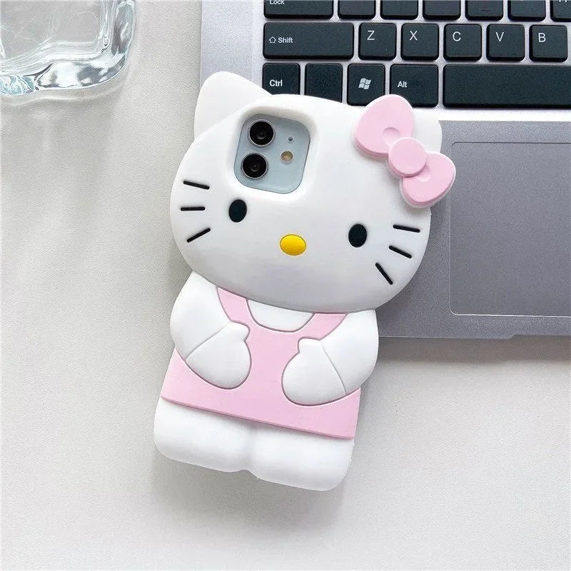 For iPhone 16 15 14 Plus 13 Pro Max 12 Mini 11 X XS Max XR 7 8 SE Color Bowknot Hello Kitty Cartoon Silicon Back Soft Phone Case