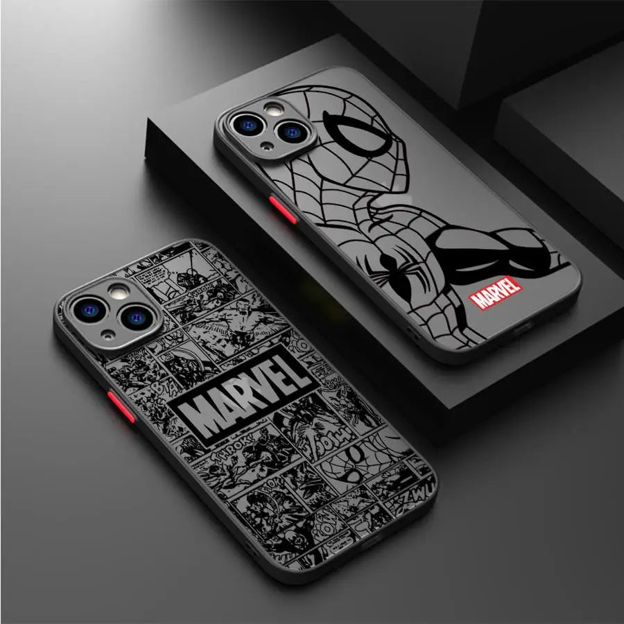 Marvel Spiderman Ironman Phone Case for iPhone XR X 14 16 Plus XS Max 8 Plus 13 Mini 15 Pro Max 12 11 Pro 7 12 Pro Matte Cover