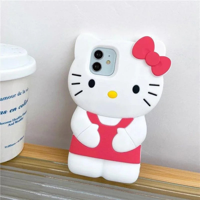 For iPhone 16 15 14 Plus 13 Pro Max 12 Mini 11 X XS Max XR 7 8 SE Color Bowknot Hello Kitty Cartoon Silicon Back Soft Phone Case