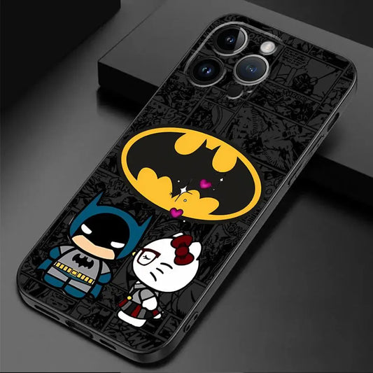 Cute Batmans Hellokitty Phone Case for Apple iPhone 15 16 Pro XS Max 13 14 Plus XR SE 7 8 12 11 Pro plus Matte