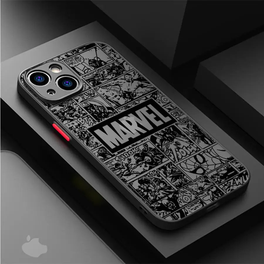 Marvel Spiderman Ironman Phone Case for iPhone XR X 14 16 Plus XS Max 8 Plus 13 Mini 15 Pro Max 12 11 Pro 7 12 Pro Matte Cover