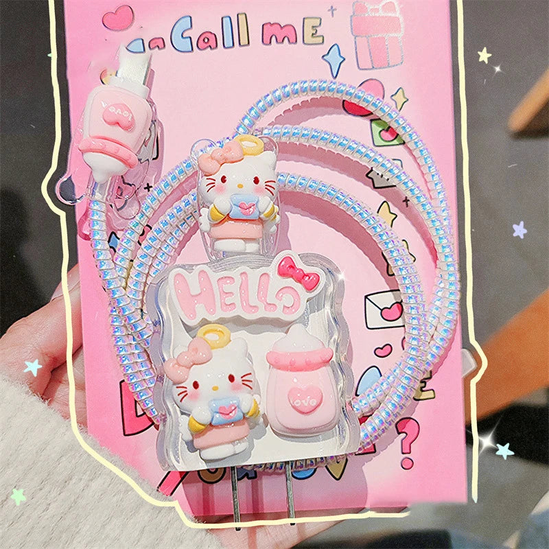 Hello Kitty Kuromi Charger Data Cable Case Protector And Winding Kit For 18W 20W Fast Charger Adapter Phone Charger Case