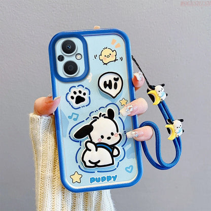 3D Cartoon Kuromi Strawberry Bear Wrist Strap Case For iPhone 15 Pro Max 14 Plus 13 12 11 X Xr Xs 8 7 6s Mini SE Cute Soft Cover