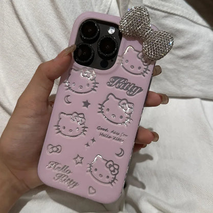 Sanrio Full Diamond Bow Hello Kitty Creative Phone Case For iPhone 16 15 14 13 12 11 Pro Max XR XS Max 7 8 Plus MINI Y2K Cover