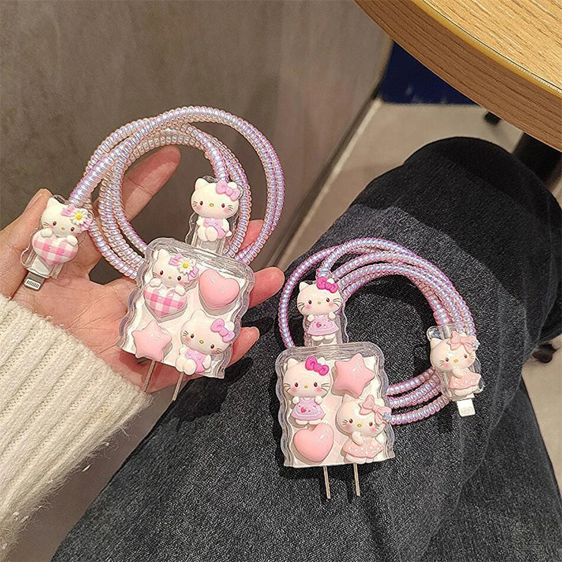 Hello Kitty Kuromi Charger Data Cable Case Protector And Winding Kit For 18W 20W Fast Charger Adapter Phone Charger Case