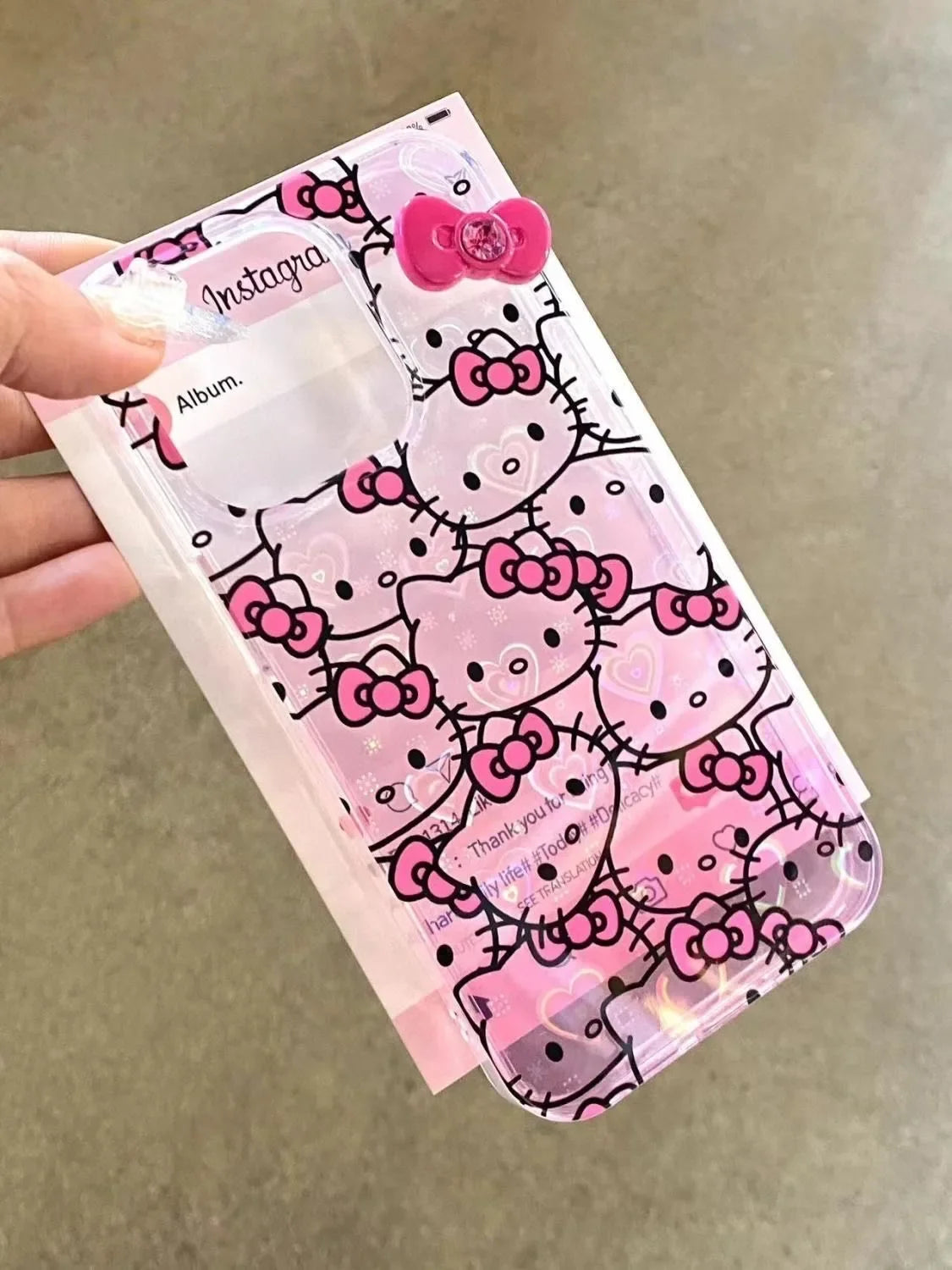 Sanrio Hello Kitty Bow Full Screen KT Gradient Phone Case For iPhone 16 15 14 13 12 11 Pro Max XR XS Max 78 Plus MiNi Y2K Cover