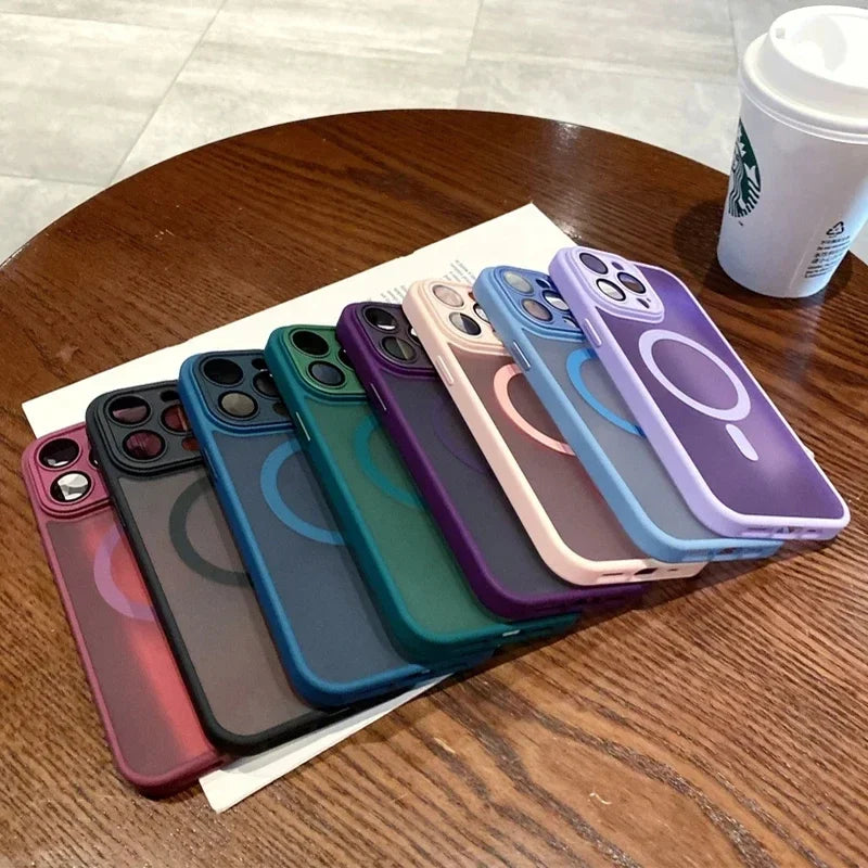 Translucent Original Case For iPhone 15 16 14 13 11 12 Pro Max Plus Magsafe Magnetic Wireless Charge Lens Protector Matte Cover