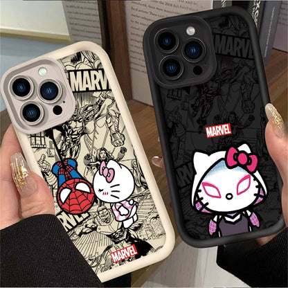 Marvel Spider Man Cat Liquid Silicone Phone Case For iPhone 15 Pro Max 14 13 12 11 X XS XR 7 8 Plus SE 2020 Soft Protect Cover