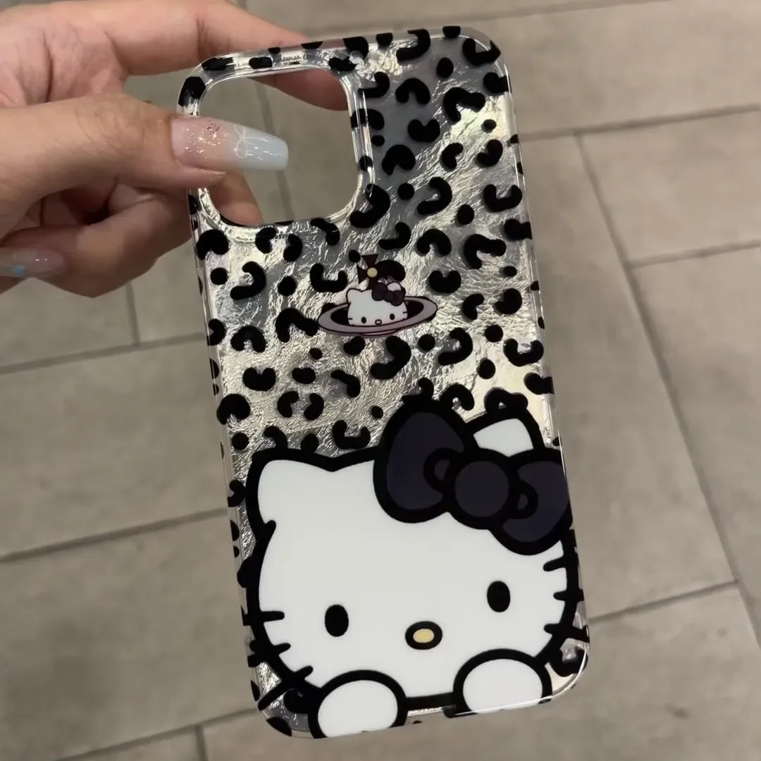 Hello Kitty Leopard Print Diamond Bow Phone Case For iPhone 16 15 14 13 12 11 Pro Max XR XS MAX 7 8 Plus MINI Y2K Luxury Cover